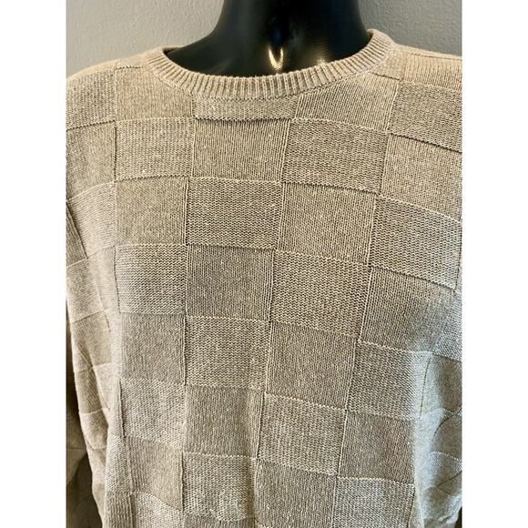 Clan Douglas Linen Silk Sweater XLL 2XL Cable Knit Scotland Taupe Gold Men EUC - Picture 7 of 9